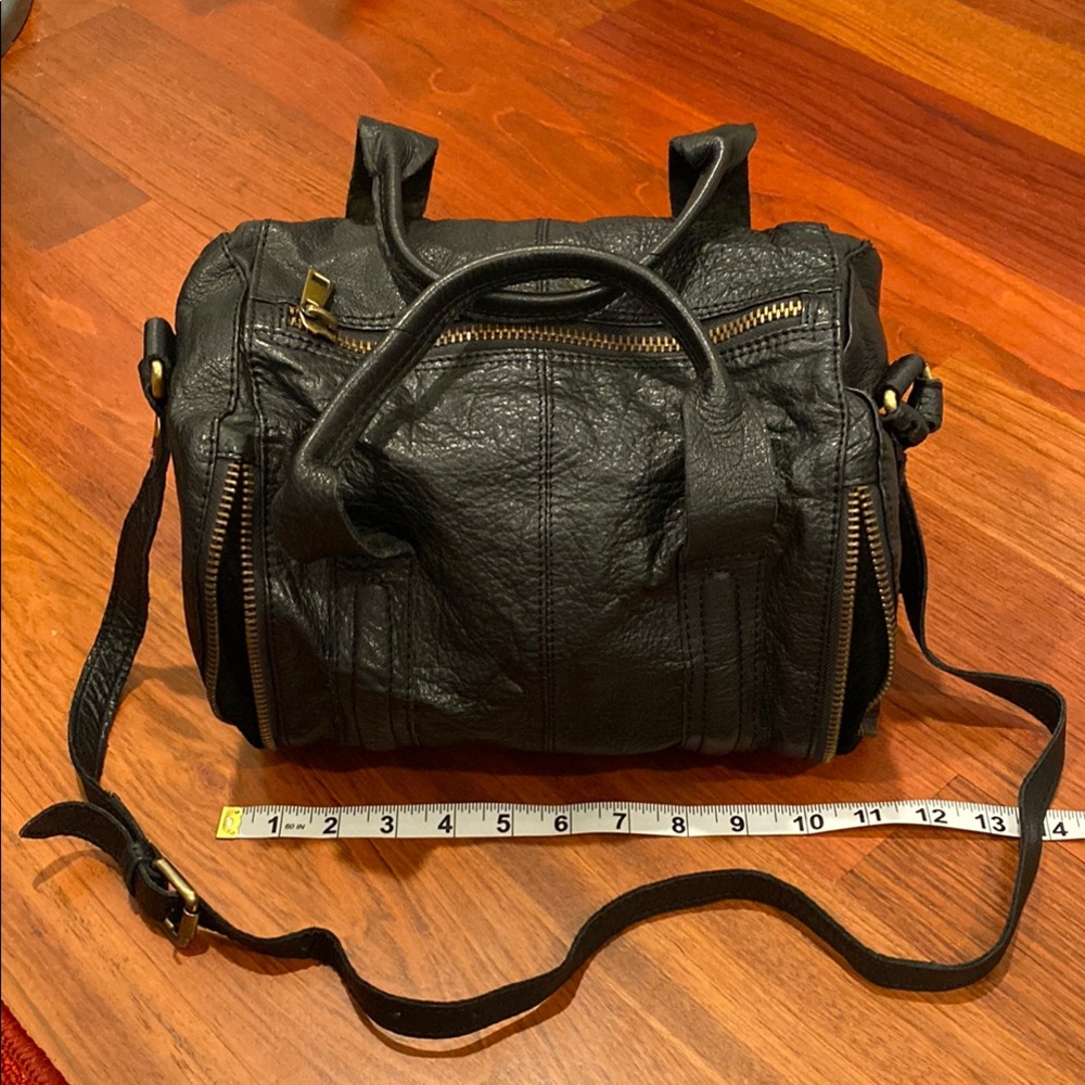 Topshop Black Pebbled Leather Satchel with Gold Hardware